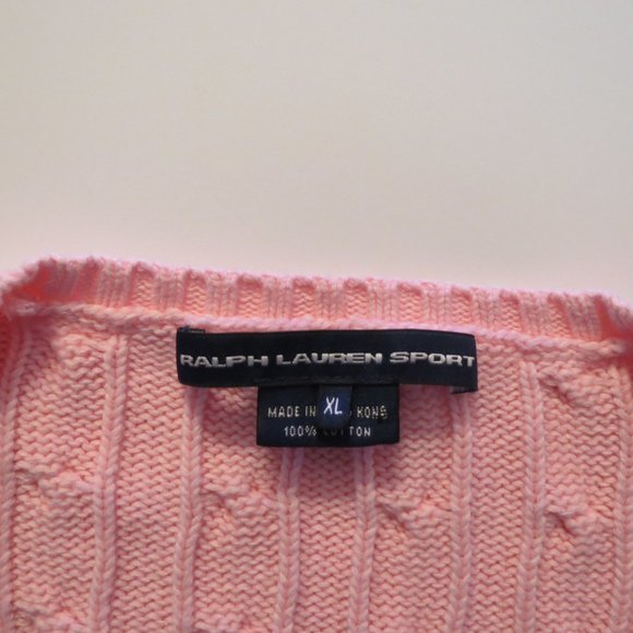 Ralph Lauren Pink Cable V Neck Sweater XL - Picture 3 of 7